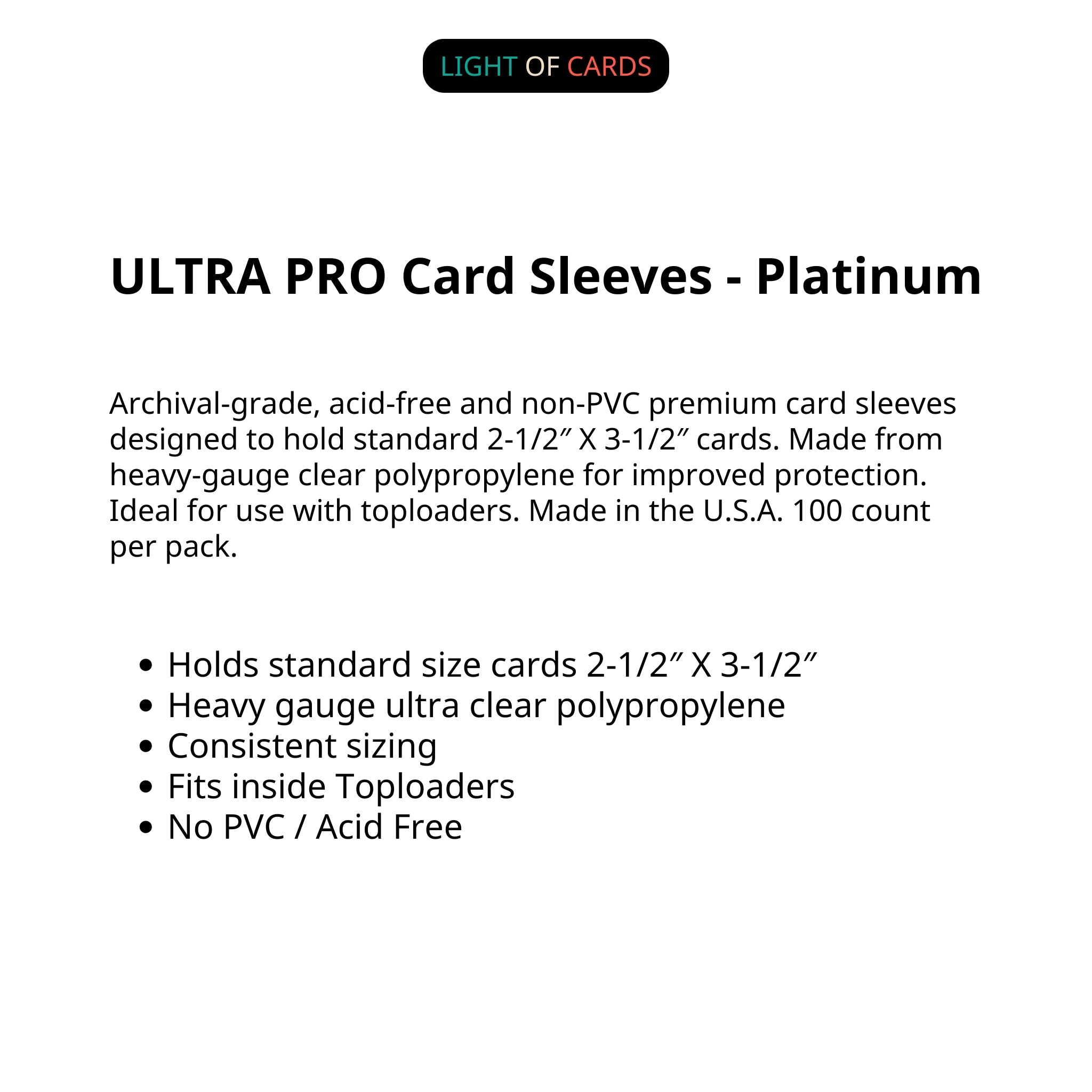 Ultra PRO Premium Card Sleeves - Platinum