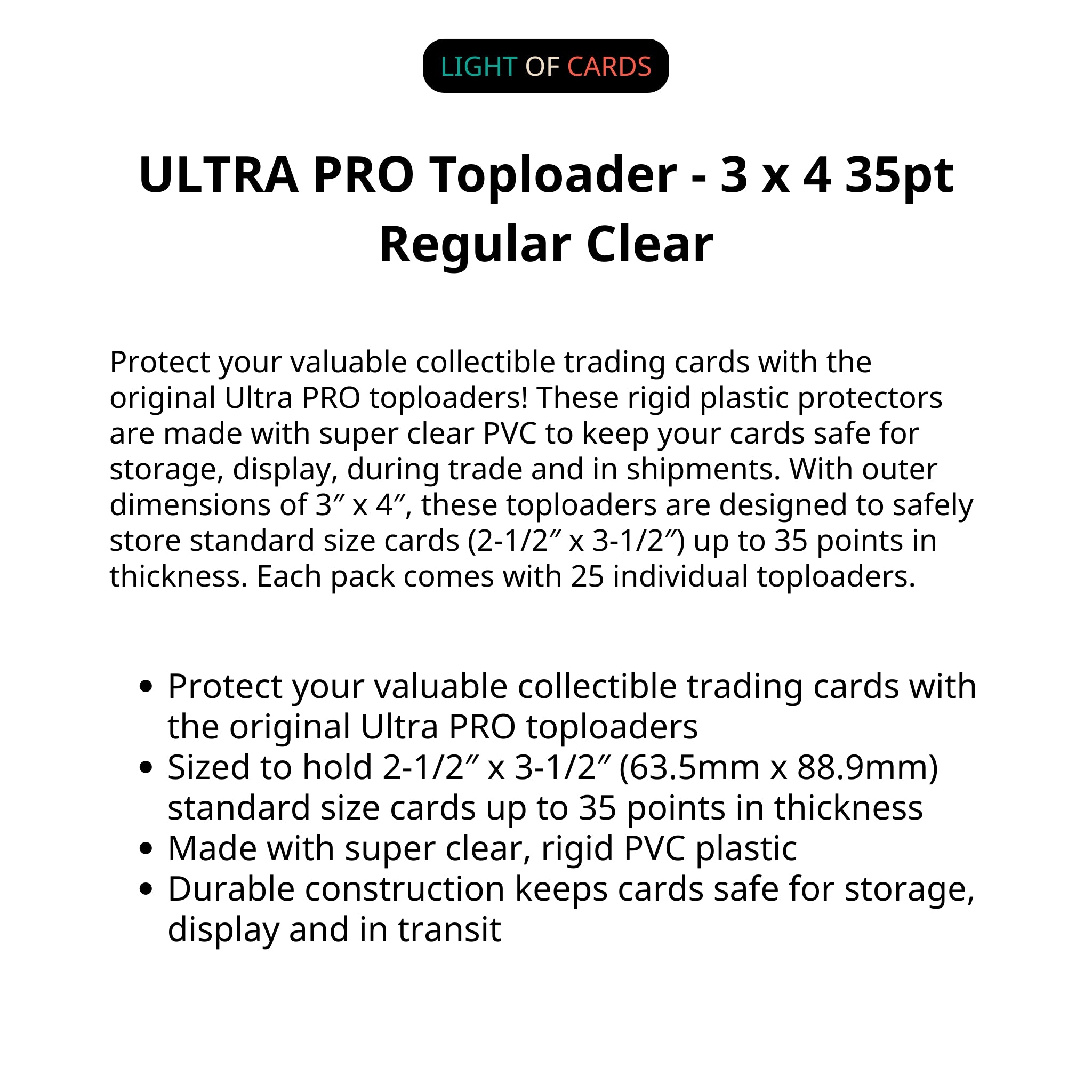 Ultra PRO Toploader - 3 x 4 35pt Regular Clear