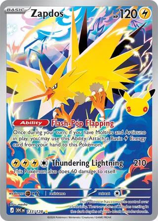 Pokémon TCG - Zapdos - 133/128 - 30th Celebration