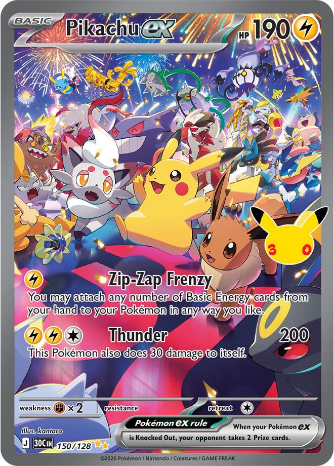 Pokémon TCG - Pikachu ex - 150/128 - 30th Celebration