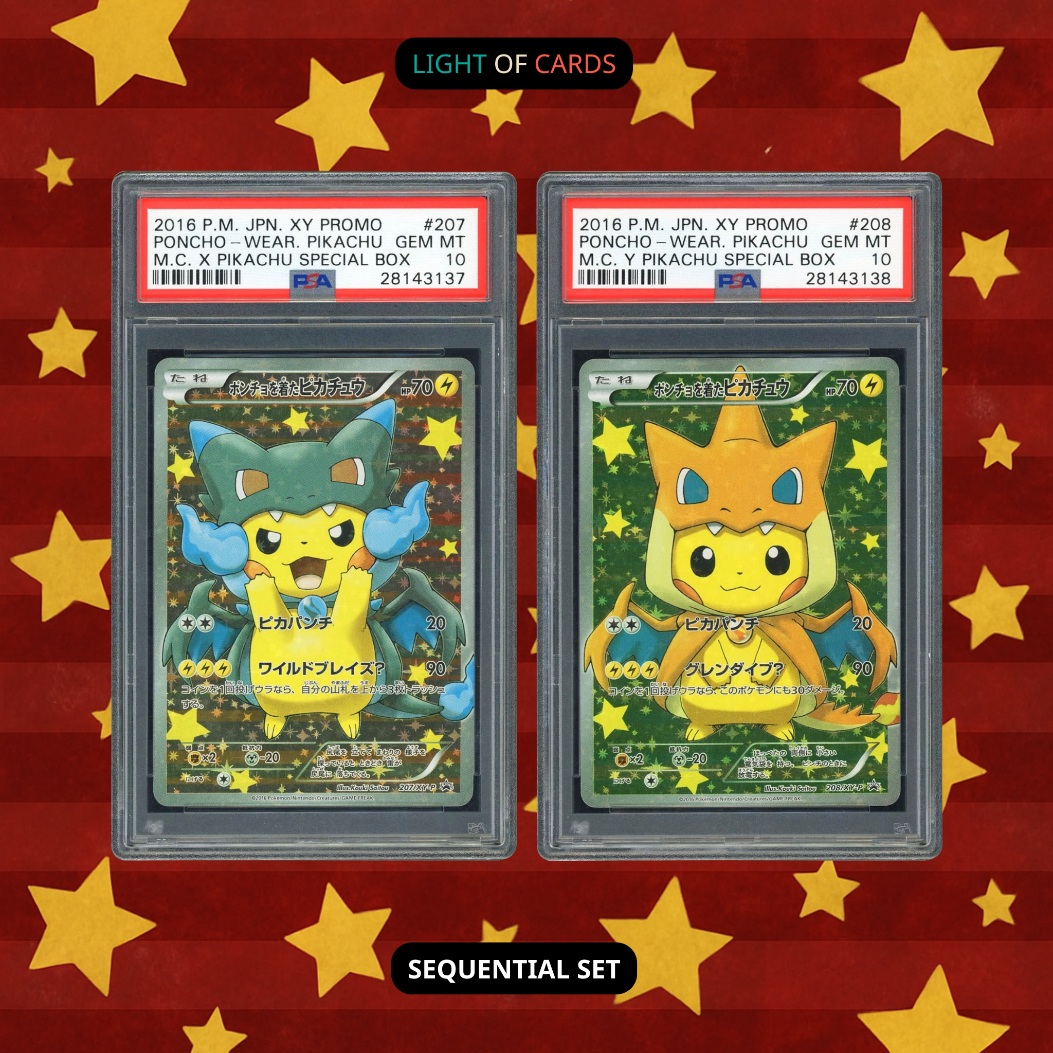 [PSA 10 - Sequential] - Poncho Wearing Pikachu - 207 & 208/XY-P